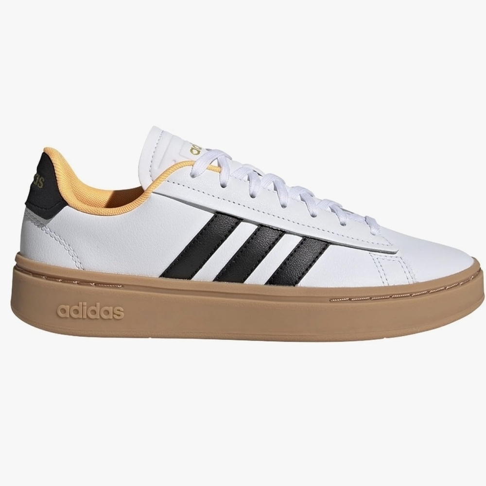 adidas Woman White & Black Court-Style Sneaker with Gum Sole